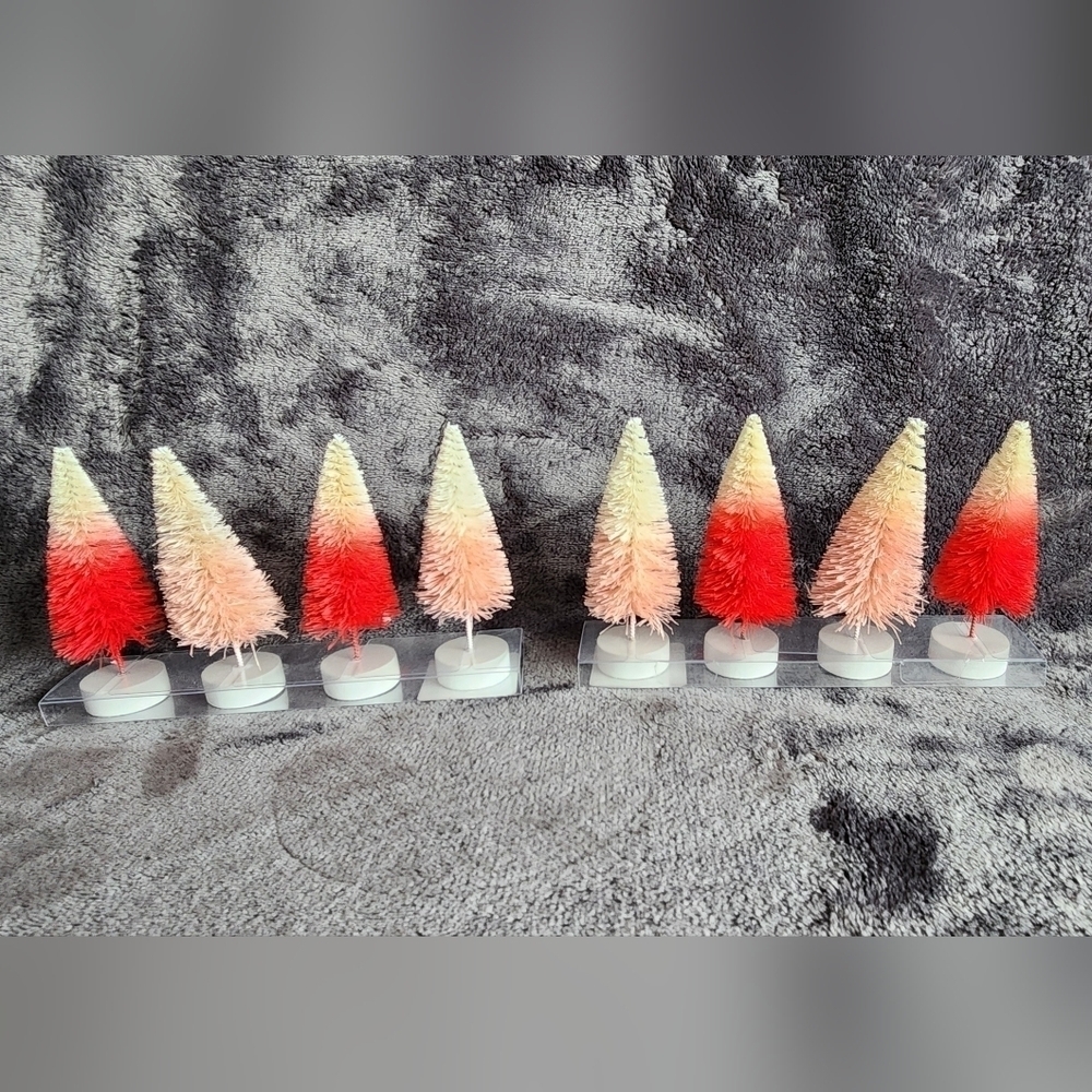 New 8 pk Christmas/ Valentine's day Bottle Brush TreeFigurines Pink/ Red/ White